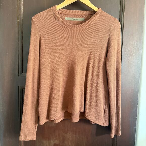 ENZO COSTA | Brown Long Sleeve Shirt RIb Knit | Extra Small Minimalist - Picture 1 of 7